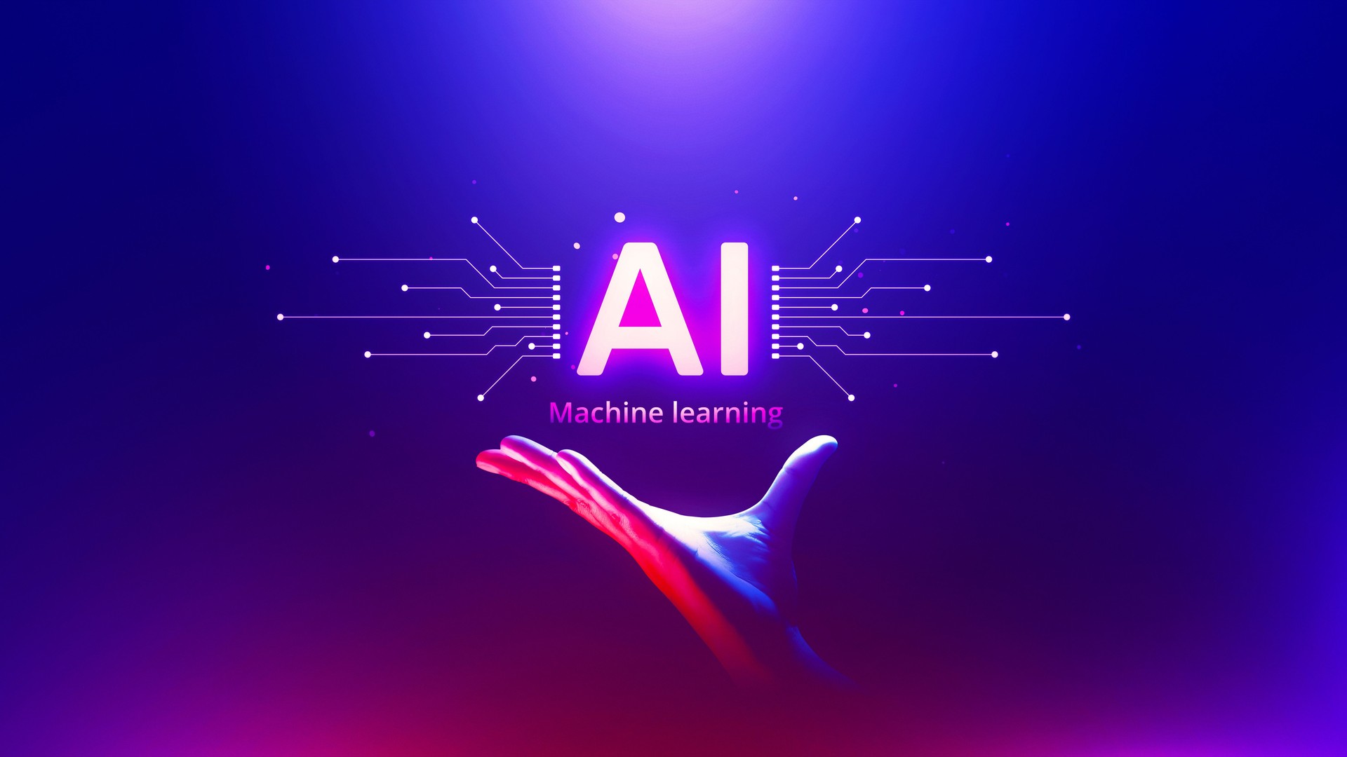 AI Hand Control Technology with Artificial Intelligence Data and Digital Machine System Automation.